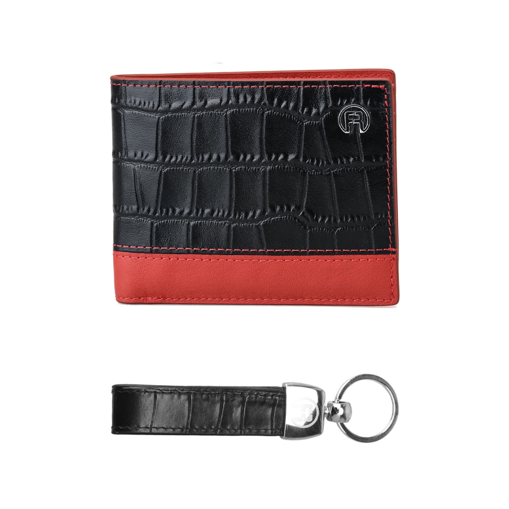 Black croco and Red - Set of Two(keyholder+Wallet)