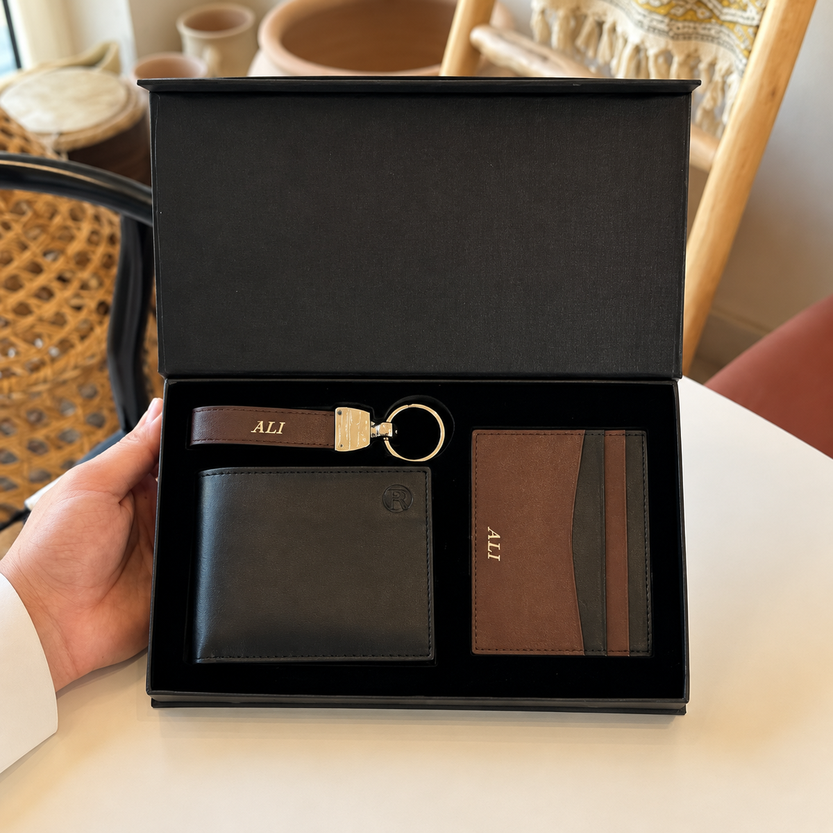 Leather Wallet & Card Holder Gift Set – Brown & Black