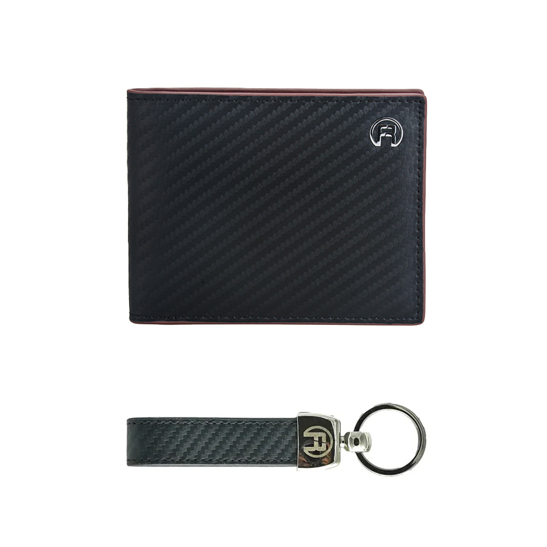 Black & Maroon Carbon Fiber Wallet - Set Of Two