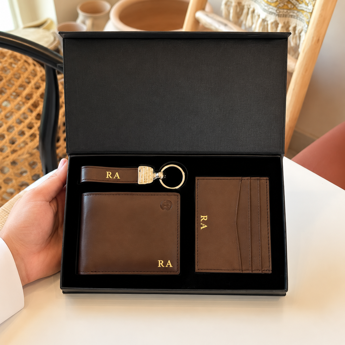 Leather Wallet & Card Holder Gift Set – Brown
