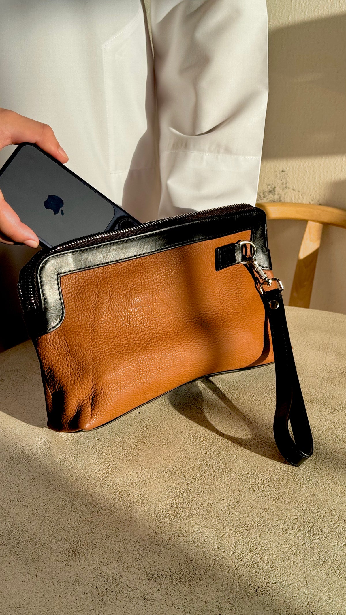 Wristlet Pouch – Tan & Black