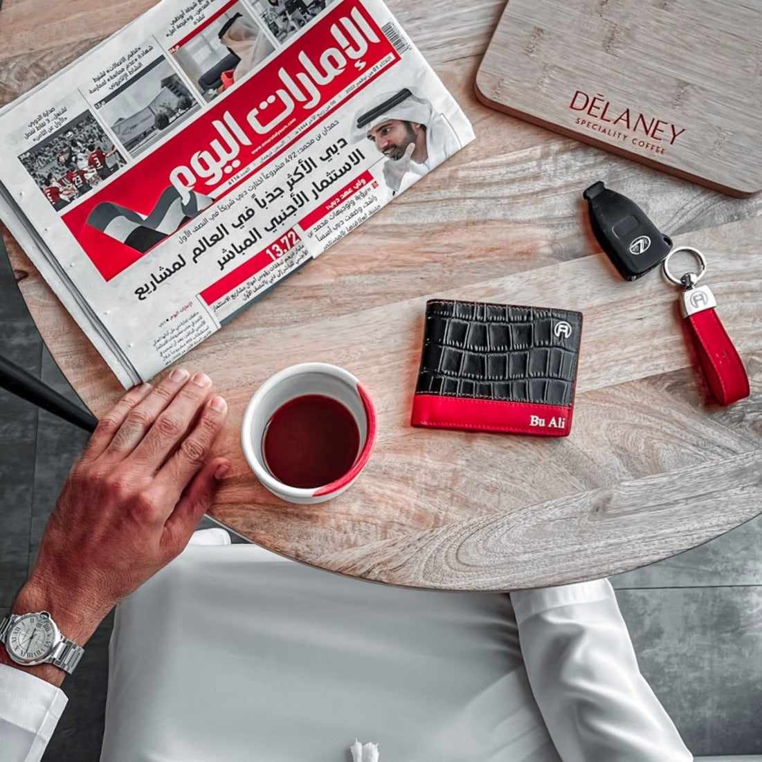 Black croco and Red - Set of Two(keyholder+Wallet)