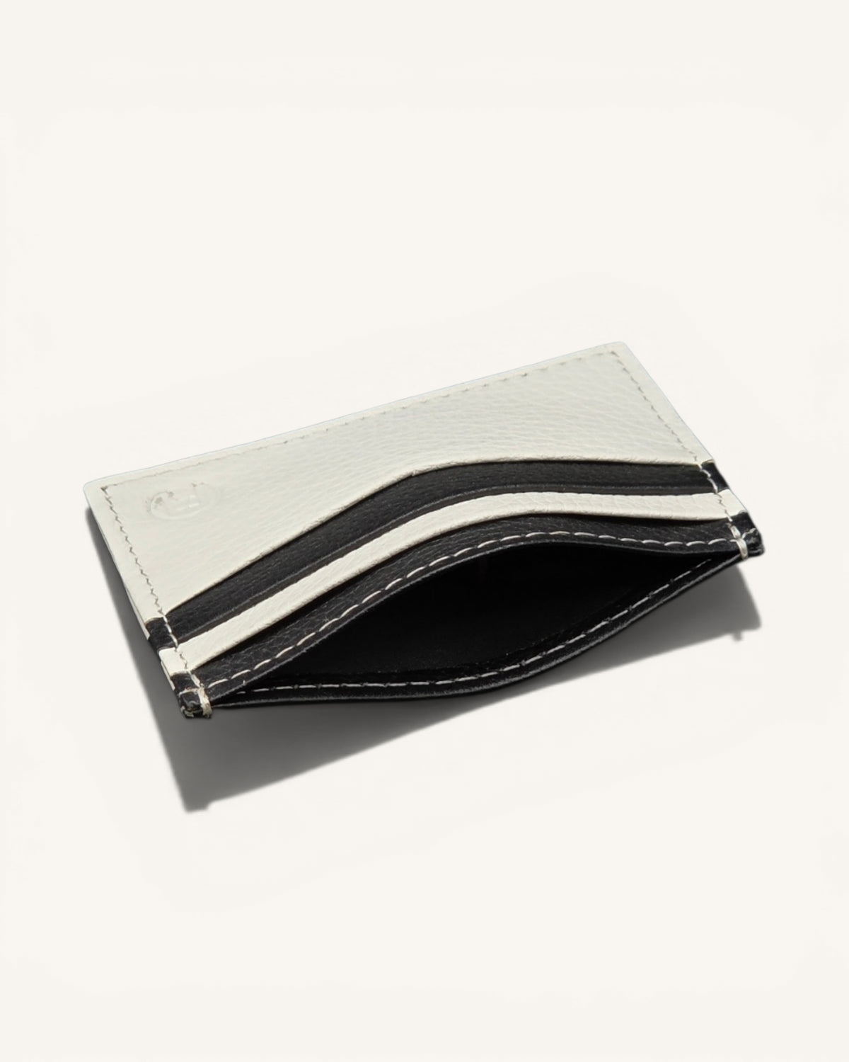 Handmade Leather Card Holder – White & Black
