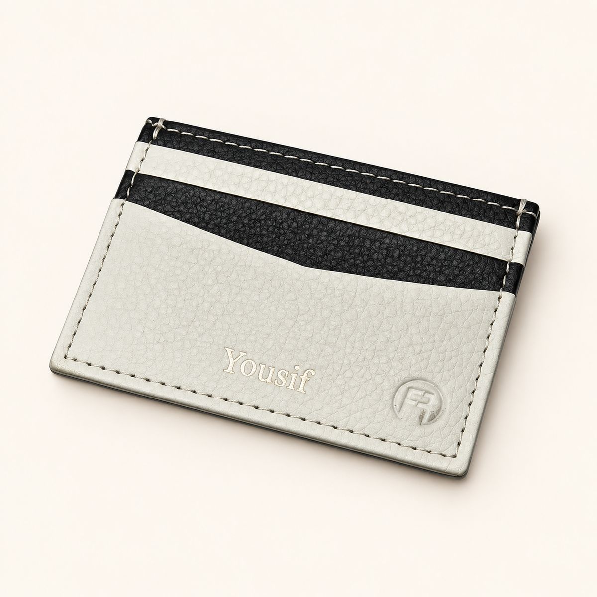 Handmade Leather Card Holder – White & Black