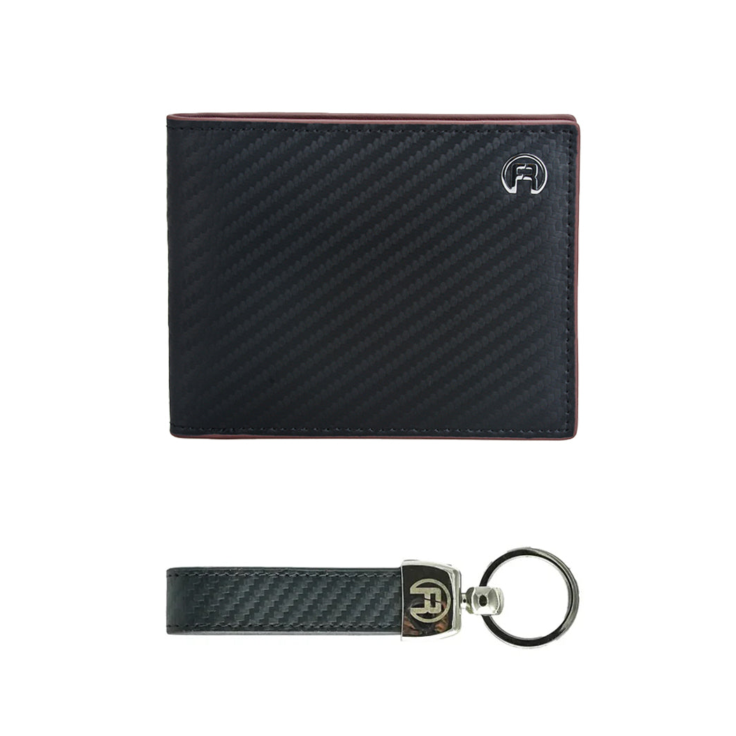 Black & Maroon Carbon Fiber Wallet - Set Of Two
