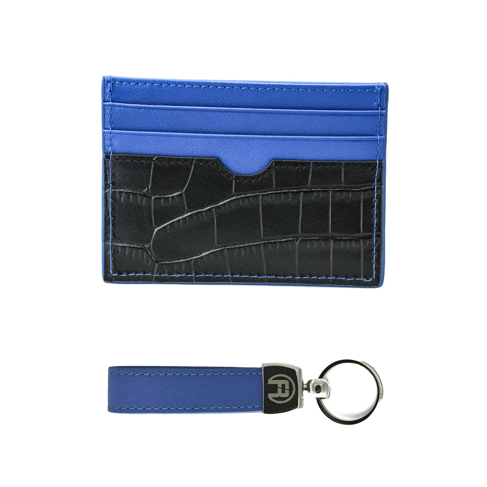 Black Croco and Blue - Set of Two (Cardholder + Keychain)