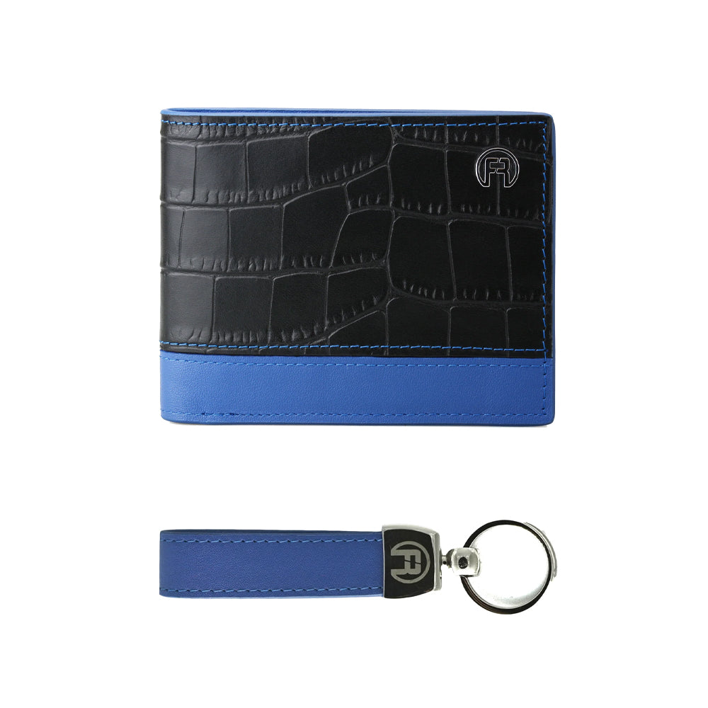 Black croco and Blue - Set of Two(Wallet+Keyholder)