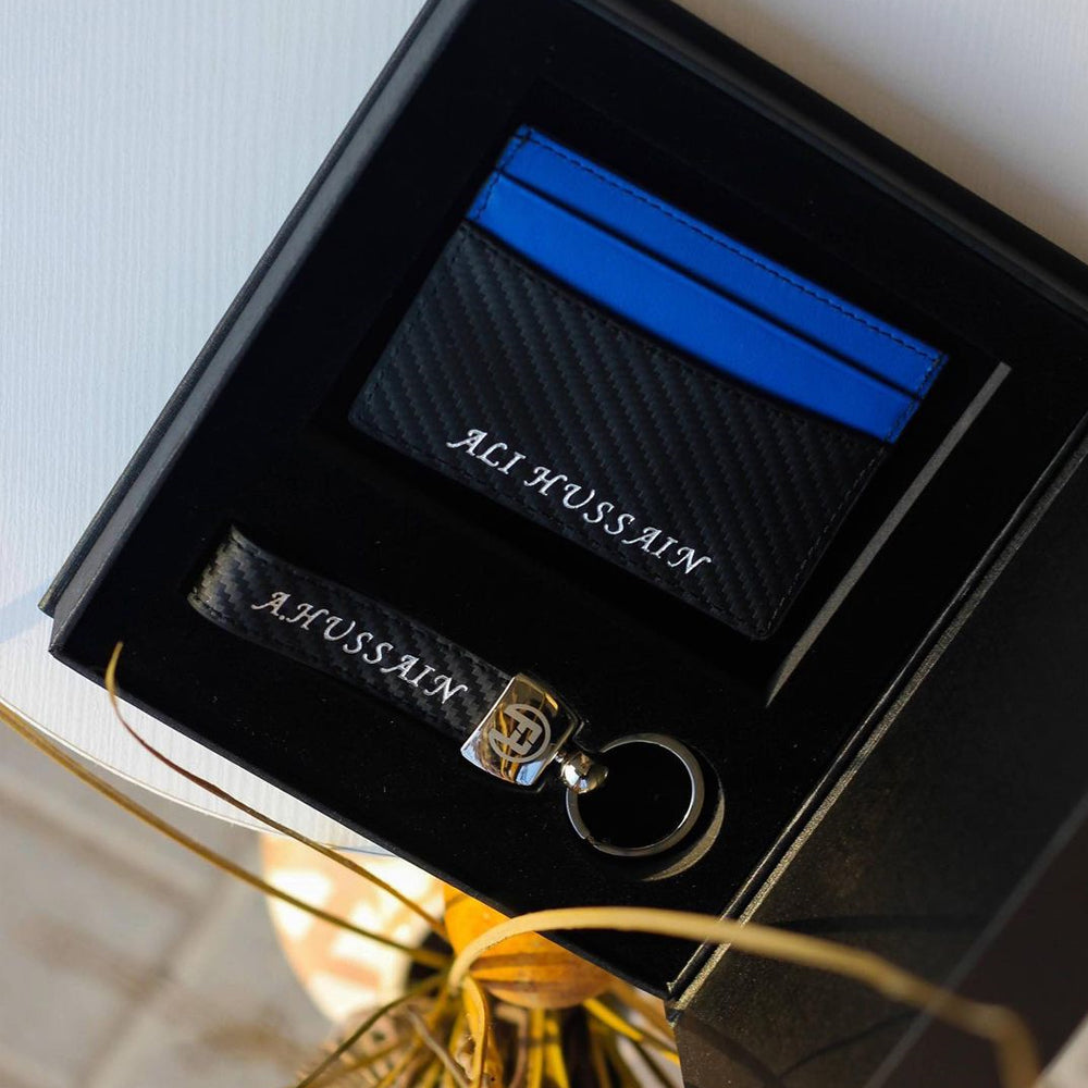 Carbon Fiber Blue - Set of Two (Cardholder + Keychain)