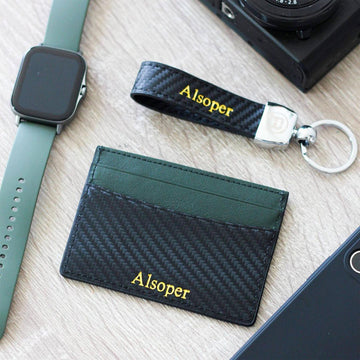Carbon Fiber Green - Set of Two (Cardholder + Keychain)