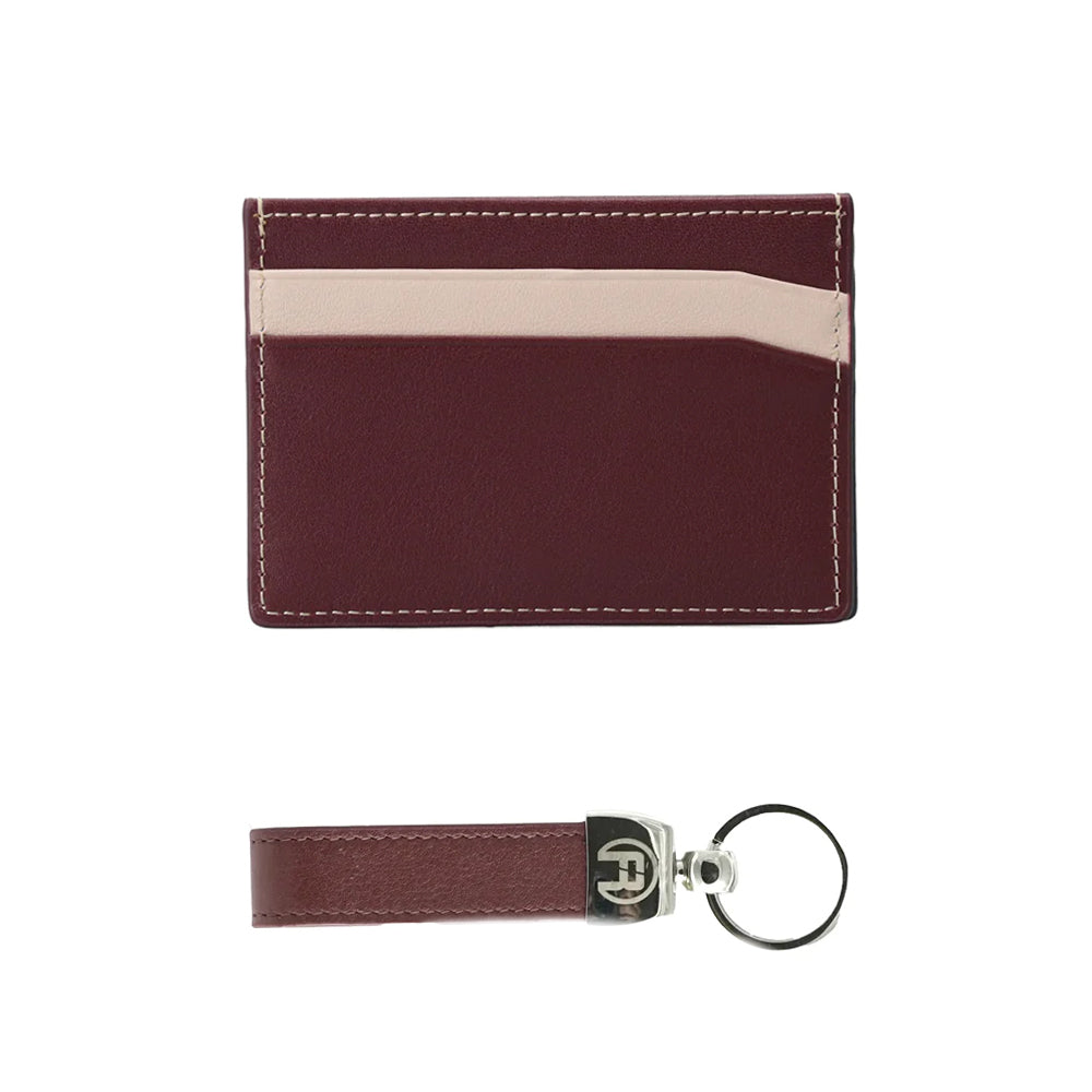 Maroon and Beige - Set of Two (Cardholder + Keychain)