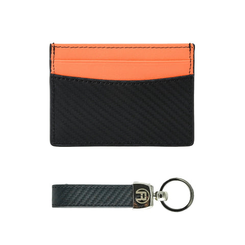 Orange Carbon Fiber - Set of Two (Cardholder + Keychain)